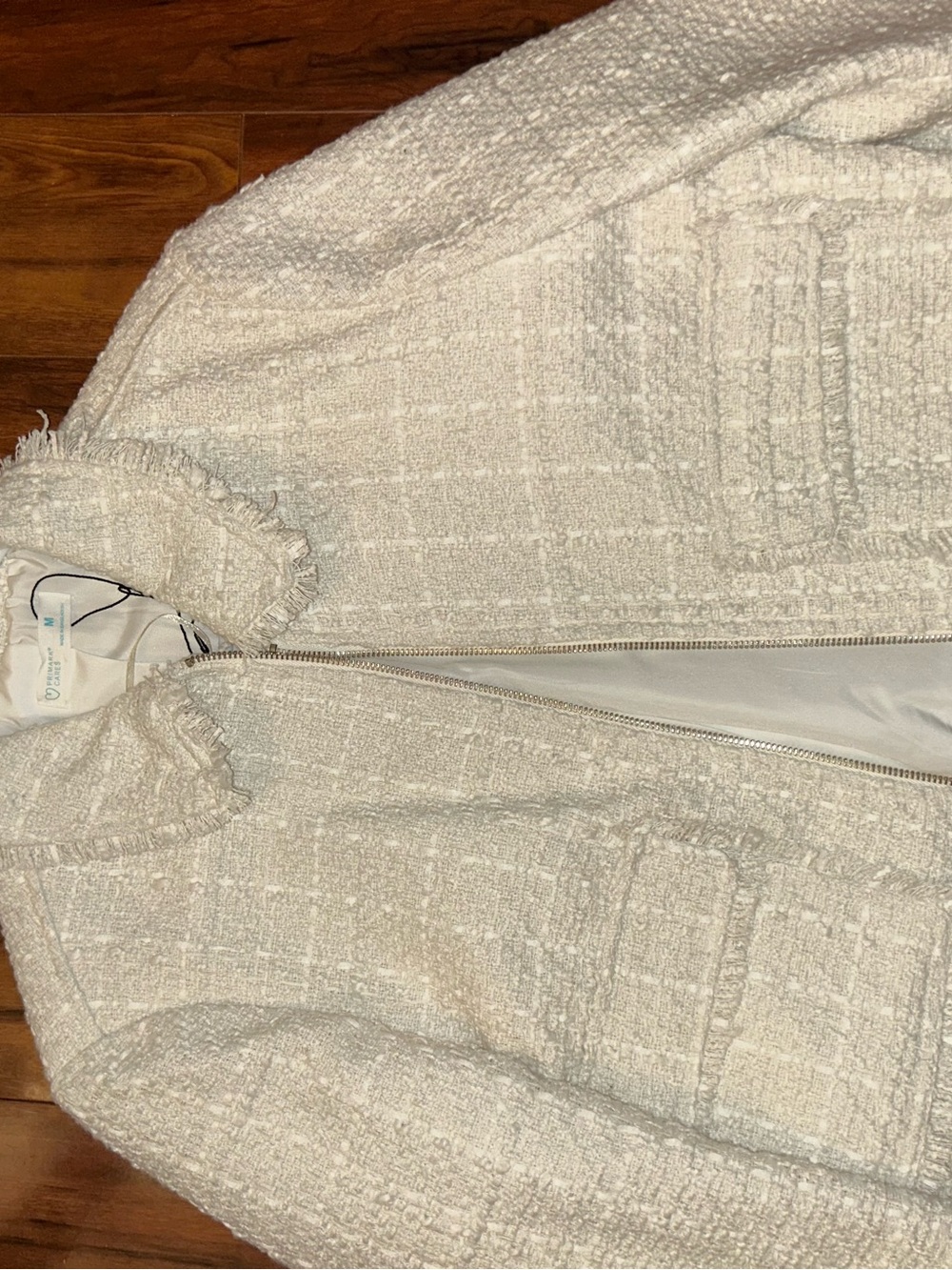 Primark Cream Bouclé Zip Jacket with Fringe Trim